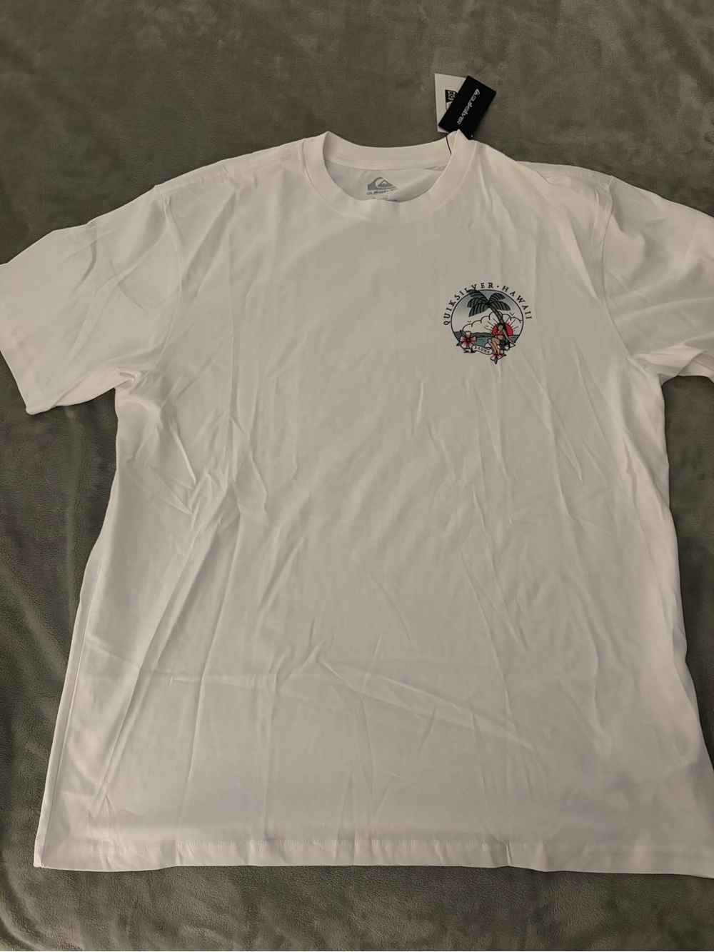 Quiksilver White Short-Sleeve Tee with Small Surf Graphic